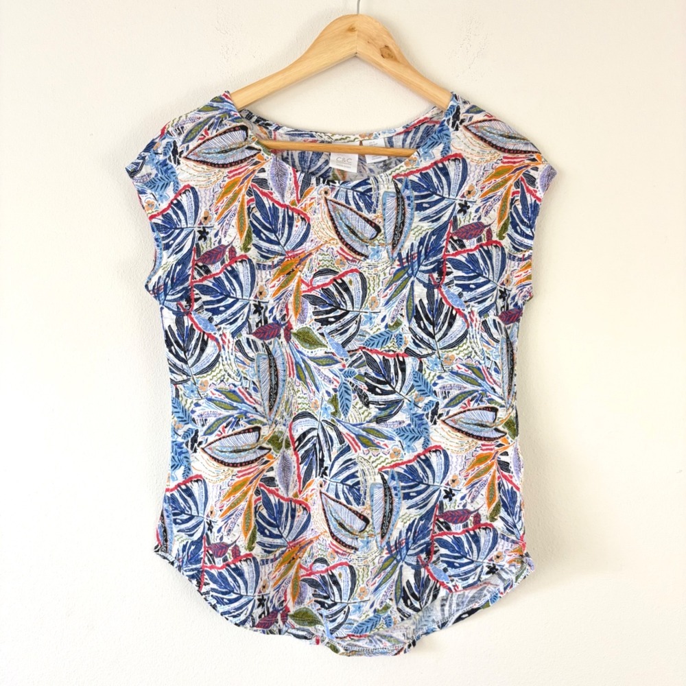 C&C California Tropical 100% Linen Relaxed Coastal Breezy Lightweight Top Size S